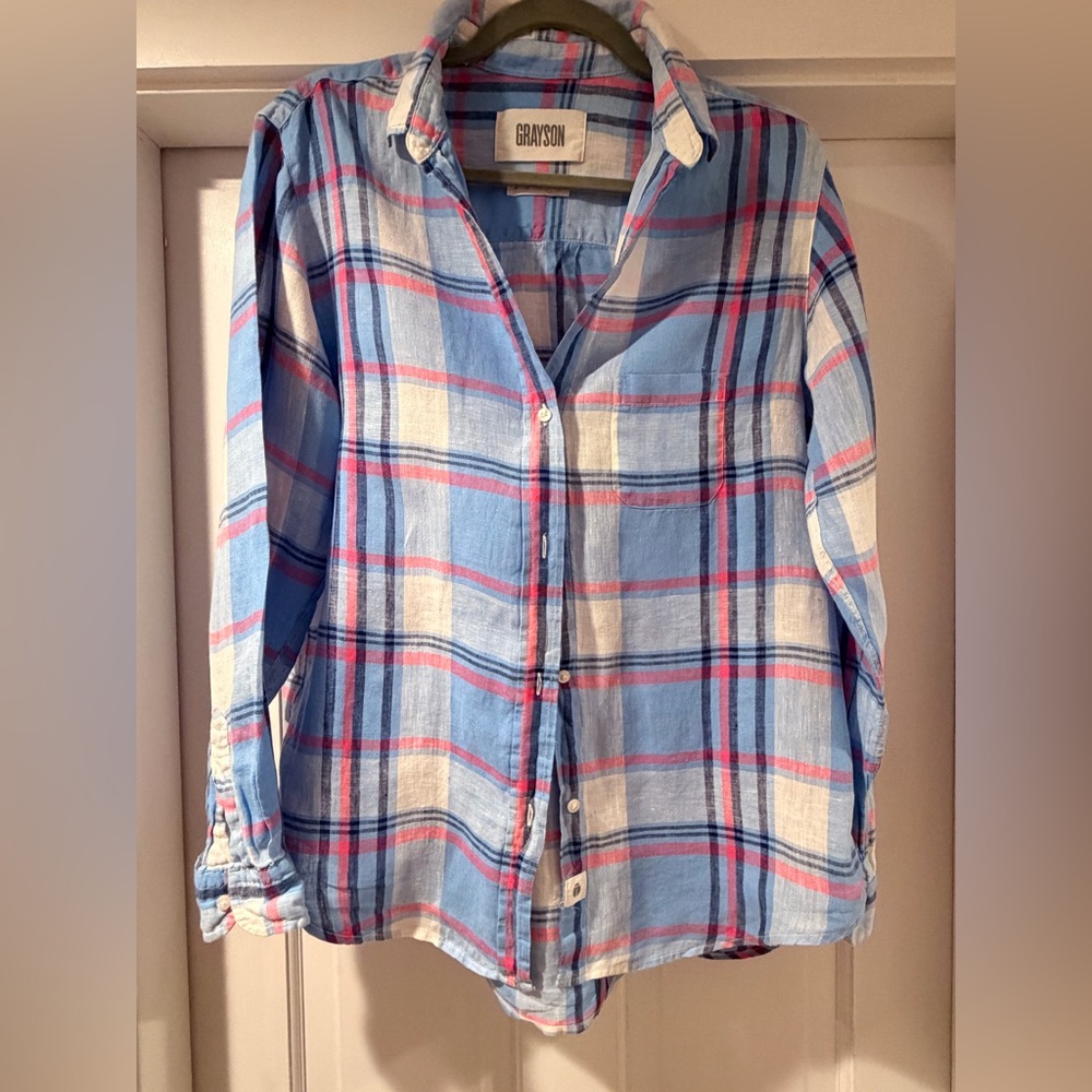 Grayson Blue and Pink linen Plaid Shirt